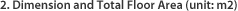 2. Dimension and Total Floor Area (unit: m2)